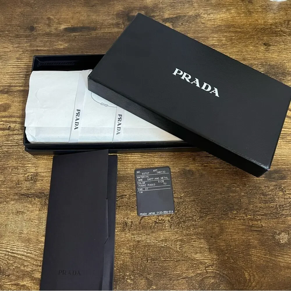 Prada Peonia Red Saffiano/Metal Wallet
